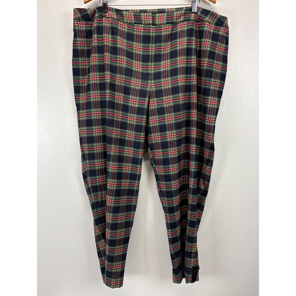 NEW! Talbots Wool Blend Plai Tartan Pants 24W Plus Ankle Bow Detail Elastic Side